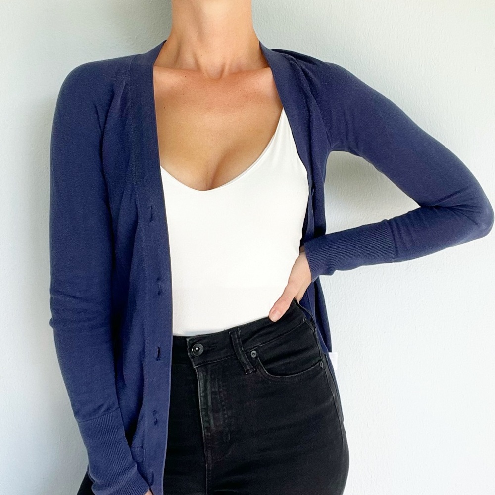 Mossimo Supply Company navy blue cotton button up v-neck cardigan size XS